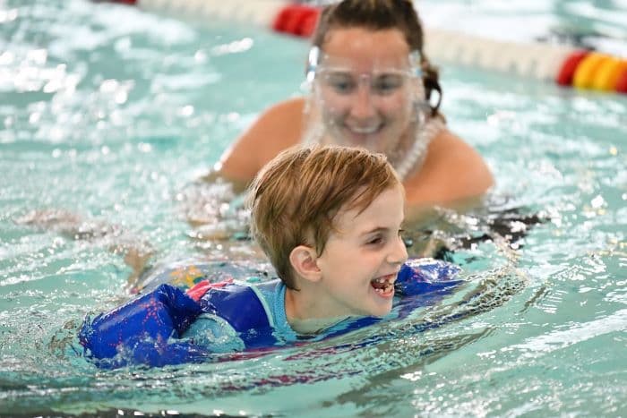 Platypus athlete swims assisted