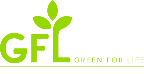 green letters GFL three leaves sprouting from top of letter L