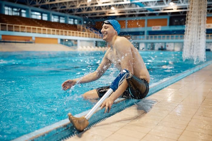 Tri My Way swimmer prepares to get into the pool